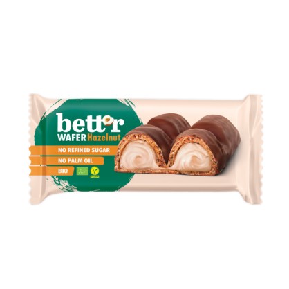 Barre gaufrée fourrée à la crème de noisettes BIO 33 gr - BETT'R