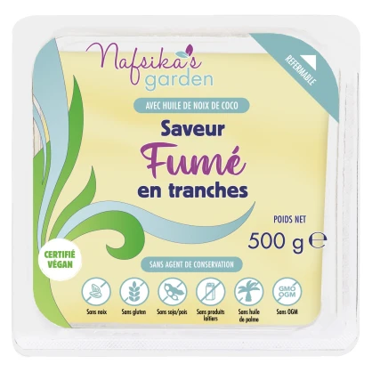 Tranches saveur gouda fumé végétal 500 gr - NAFSIKA'S GARDEN
