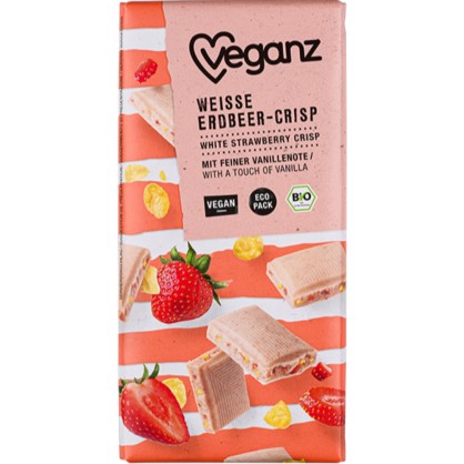 Tablette de Chocolat Blanc à la Fraise 80 gr - VEGANZ