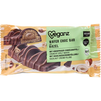 Gaufrettes au Chocolat fourrées à la crème de Noisette 30 gr - VEGANZ