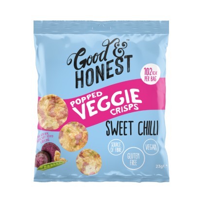 Chips poppées Veggie Sweet Chili Patate douce violette & Pois cassés verts 23 gr - Good and Honest