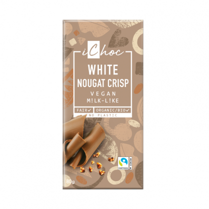 Tablette de chocolat bio vegan White Nougat Crisp 80 gr - iChoc