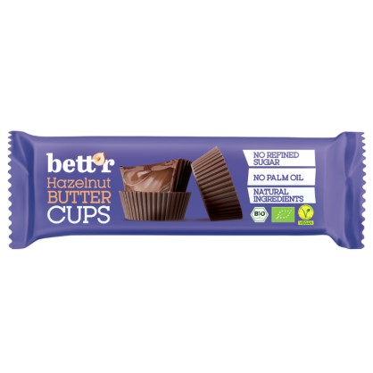 Butter cups de chocolat fourrage noisettes 39g Bio - BETT'R